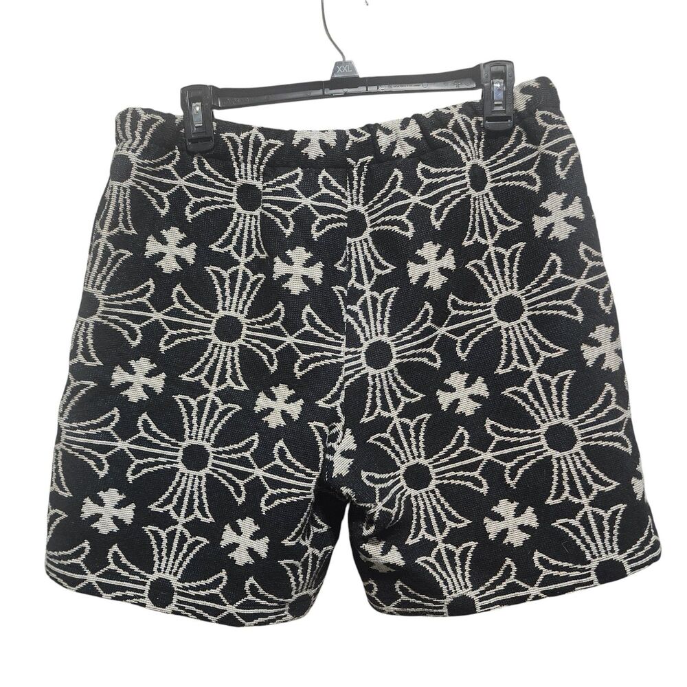 Vamped Forever Gothic Jacquard Shorts‎ Black Cream Cross Motif Size 6